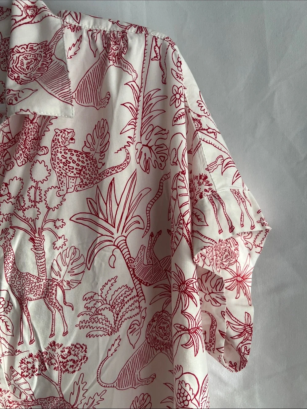 Jane and Delancey Cream Button-Front Shirt with Red Animal Print - Picture 8 of 16